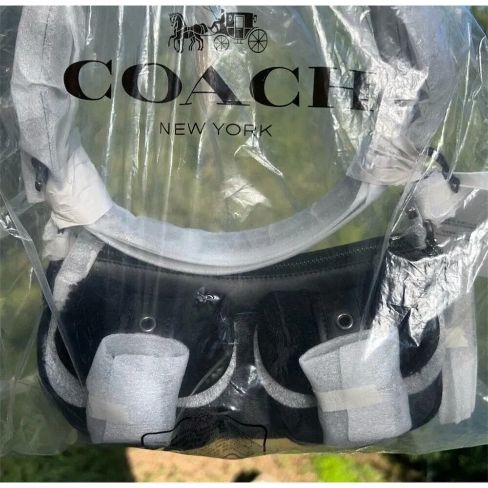COACH Ashton Baguette Graphite Signature Canvas Shearling Pockets NWT